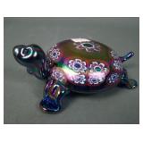 Gibson Blue Art Glass Decorated Turtle