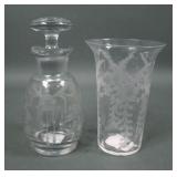 Two Piece Signed Sinclair Etched Crystal Lot