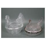 Two Vintage Crystal Covered Hens on Nests