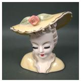 Vintage Ladies Head Vase with Floral Hat