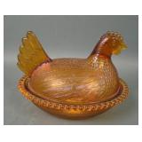 Indiana Glass Amber Covered Hen on Nest