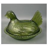 Indiana Glass Green Covered Hen on Nest