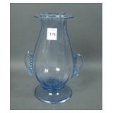 Italian Art Glass Blue Rolled Edge Handled Vase