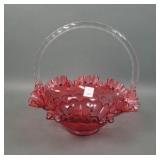Fenton Cranberry Jacqueline Handled Basket