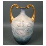Hohenzollern Germany Dbl Handled Swan Vase