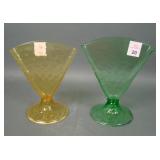 Two Vintage Uranium Glass Fan Vases