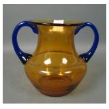 Salviati Murano Amber Vase with Cobalt Handles