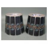 Two Iridised Art Glass Floral Wreath Lamp Shades