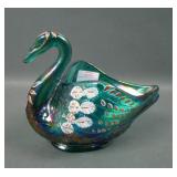2001 Fenton Spruce Green Decorated Swan.