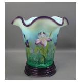 Fenton Violet Crest Green Diamond Optic Flip Vase