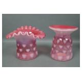 Two Fenton Cranberry Oapl Heart Shape Items