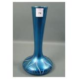 Orient & Flume Art Glass Blue Feather Bud Vase