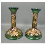Two N'Wood Green/ Gold Decorated G&C Candlesticks