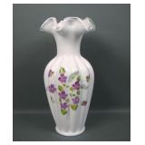 Large Fenton Melon Rib Violets in Snow Crest Vase