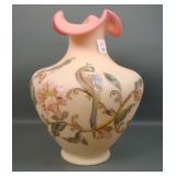 Large Fenton Burmese Queens Bird Ruffled Vase