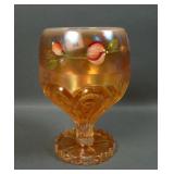 Fenton Marigold/ Opal Floral Decorated Ftd Goblet