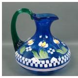 Fenton Blue Tulip Decorated Pitcher