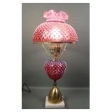 Fenton Cranberry Opal Hobnail Student lamp