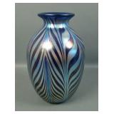 Fenton Blue Favrene Pulled Feather Vase