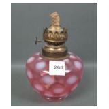 Fenton Cranberry Opal Coin Dot Oil Lamp