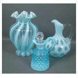 Three Fenton Blue Opalescent Glass Items