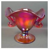 Fenton Red Stretch Double Dolphins Ruffled Compote