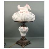 Fenton Satin Decorated Caladium Decorated Lamp