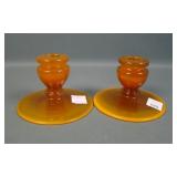 2 Fenton Tangerine Stretch #1502 Candlesticks