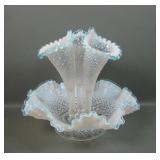 Fenton Aqua Crest Diamond Lace 3 Lily Epergne