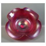 Fenton Red Stretch # 4107 Square 4 Ruffled Bowl