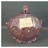 Fenton Pink Iridised Daisy & Button Covererd Bowl