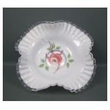 Fenton Silver Crest Rose Decorated Ruffled Bowl