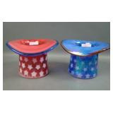 Two Fenton Art Glass Stars & Stripes Hats