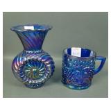 Two Piece Imperial IG Blue Carnival Glass Lot