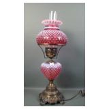 Fenton Cranberry Opal Hobnail Table Lamp