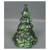 Fenton Crystal Green Gold Flocked Xmas Tree