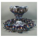 Smith Glass Amethyst Hobstar 14 Pc Punch Set