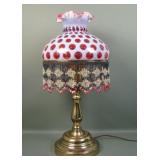 Fenton Cranberry Opal Coin Dot Table Lamp