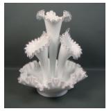 Fenton Milk Glass Silver Crest 4 Lily Epergne