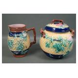 Antique Majolica Cobalt Decorated Creamer & Sugar