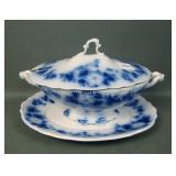W.H. Grindley Flow Blue "Derby" 3 Pc Tureen