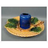 Antique Majolica Three Colored  Inkwell