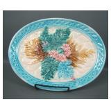 Antique French Majolica Ferns & Flowers Oval Tray