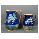Two Antique Majolica Decorated Pitcher & Creamer