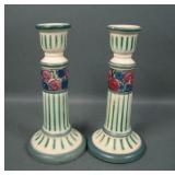 Two Weller Pottery Roma Candlesticks