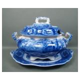 W.M. Ridgeway Flow Blue Oriental Covered Tureen