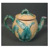 Antique Majoica Corn Pattern Teapot