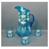 Victorian Era Blue Enameled 4 Pc Tankard Set