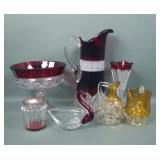 Seven Piece Victorian Ruby & Amber Stain Glass Lot