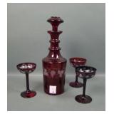 Bohemian  Ruby Etched Grape 5 Pc Decnter Set